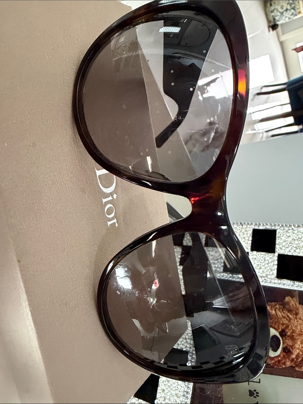 Dior Black Tortoiseshell Sunglasses with Pink Crystal Temples - Picture 4 of 7